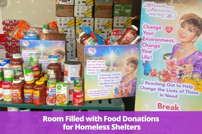 Room Filled with Food Donations for Homeless Shelters